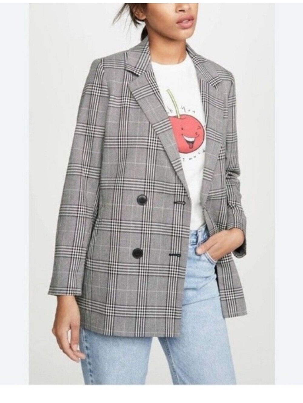 Madewell Gray Glen Plaid Oversized Double Breasted Blazer Career Jacket Women's - Picture 1 of 4
